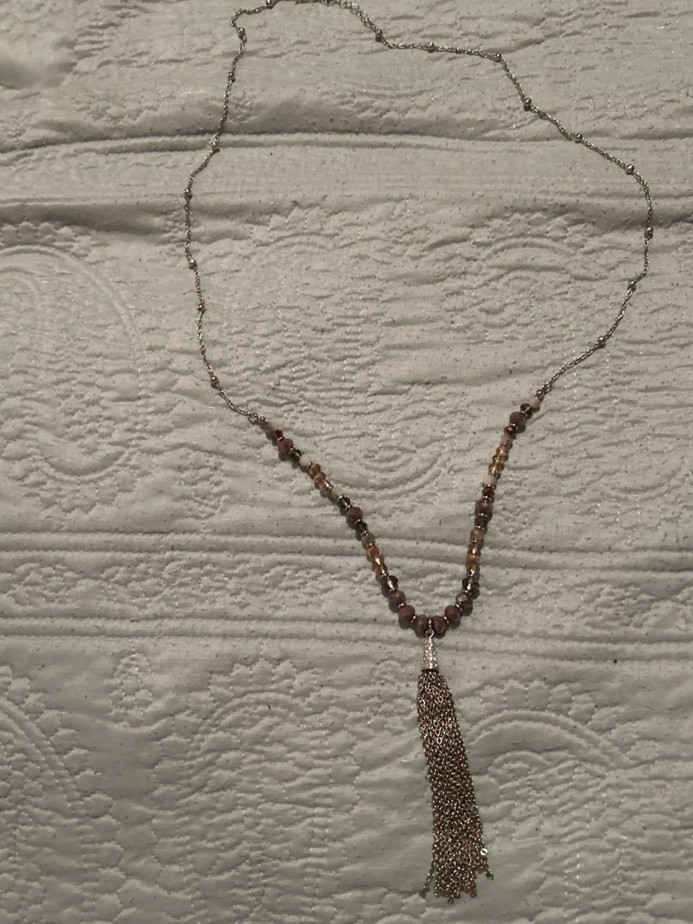 Delicate Brown Beaded Tassel Necklace